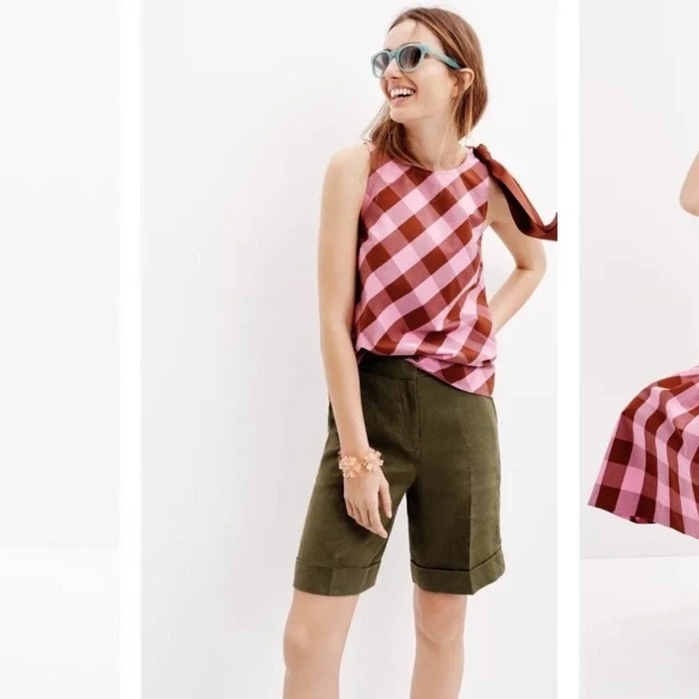 J.Crew Pink Gingham Plaid Bow Skirt Top Matching Set 4